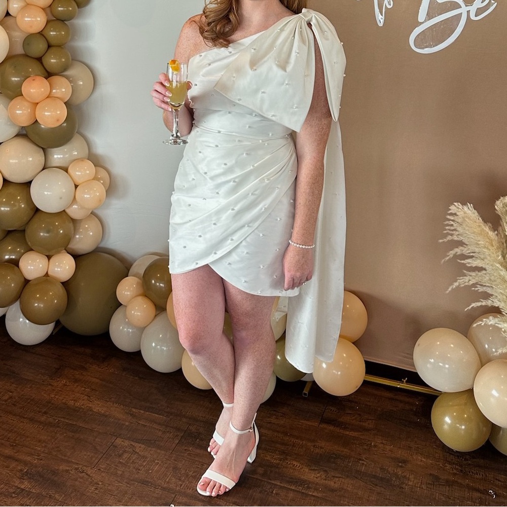 Sachin & Babi Pippa One-Shoulder Pearl-Embellished Mini Dress / Bridal Wedding